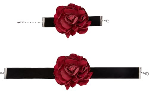 craspire Samt-Blumen-Halskette Und Armband, Elegantes Rotes Rosen-Blumen-Halsband, Y2K-Schmuckzubehör Für Party, Jahrestag, Hochzeit, Frauen, Mädchen, Geschenke, Braut