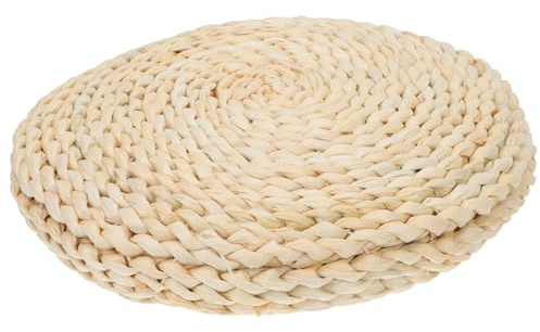 Rundes Meditationskissen Khaki, aus Rattan und Perlwolle, Handgewebt | Verdickte Ausführung für Yoga und Zuhause, Schlichtes Design, 1 Stück, Bequem Verarbeitet