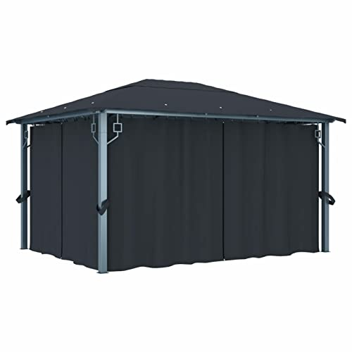 ARKEM Pavillon mit Vorhängen 400×300 cm Anthrazit Aluminium Moskitonetz Garten TerrassenüBerdachung Freistehend