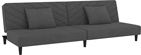 vidaXL Schlafsofa 2-Sitzer mit 2 Kissen Dunkelgrau Samt