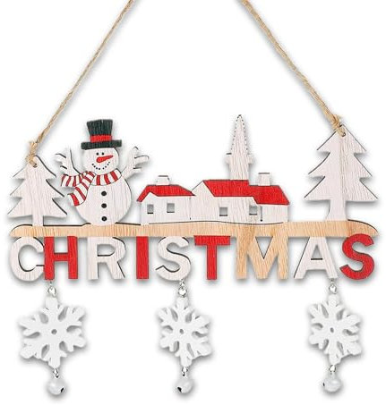 BOOSHMall Decorazione da Appendere di Natale, Addobbi per Pupazzo di Neve di Natale in Legno, Decorazioni Natalizie Fai da Te, CHRISTMAS Cartello di Legno di Natale per Porta, Finestra o Muro