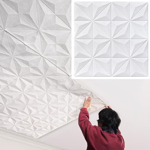 HAILMGAY Parement Mural Exterieur À Décoller Et À Coller, Autocollant Imprimable De Panneaux Muraux 3D, Panneaux Muraux en Mousse, Panneau Mural Decoratif À Haute Élasticité, Motif Diamant,50Pcs