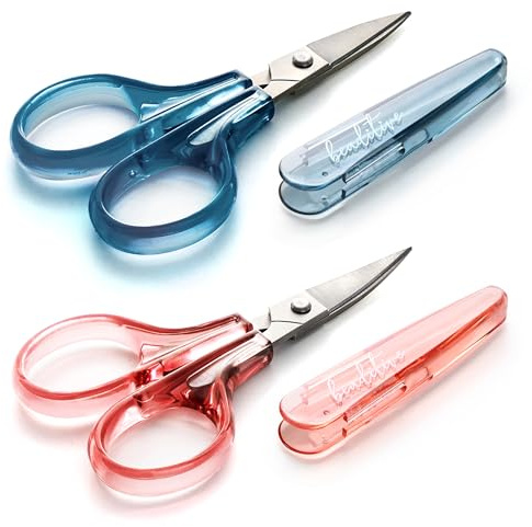 Beaditive détail craft ciseaux set (2 pc.) courbes et droites, sharp, compact | couture, broderie, coupe papier, crafting | acier inoxydable | couvercle de protection (Bleu+Rose)