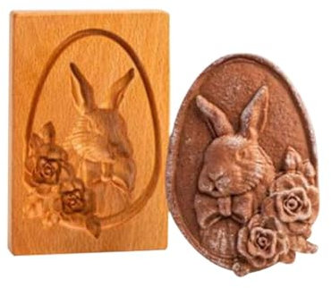 Wooden Cookie Cutter Embossing Mold Cookie Wooden Cookie Mold Press Stamp Molds for Baking Christmas Thanksgiving Halloween Easter Kitchen(Rabbit)