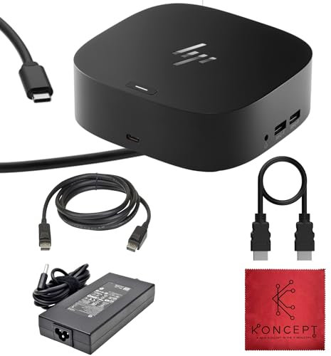 HP Docking Station for Laptop Dual Monitor and Charging - 5TW10AA / 5TW10UT / 5TW10AA#ABB USB-C G5 Dock with 120W AC Adap TER + HDMI Cable + DisplayPort Cable + Cleaning Cloth