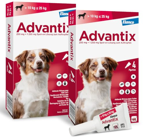 Advantix Spot-on für Hunde 10-25 kg gegen Zecken, Flöhe, Mücken, 8 Pipetten | Wehrt Zecken, Mücken & Stechfliegen ab, bevor sie stechen. Tötet Flöhe schnell ab. Idealer Reiseschutz für deinen Hund.