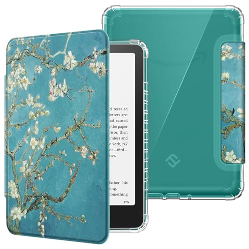 Fintie Hülle für 7 Kindle Colorsoft Signature Edition 2026 | Kindle Paperwhite/Paperwhite Signature Edition(12. Generation), Transparent TPU Case, Auto Sleep/Wake, Mandelblüten