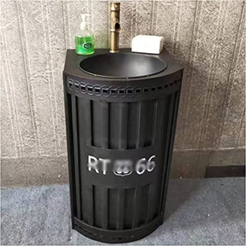 Mobile lavabo da bagno indipendente con piedistallo Art Hotel Home Mobile lavabo in stile industriale con lavabo, mobile lavabo da bagno con piedistallo sotto il lavandin(Black-Without mirror)