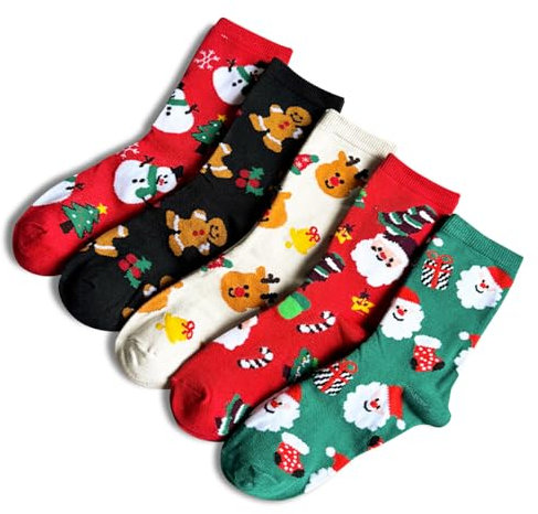 FOSDICK 5 Paia Calze di Natale Unisex, Calzini Natale, Calze Natale, Calze Natalizie Donna, Calzini Natalizi Uomo, CalziniNatale, Calzettoni Natalizi, Christmas Socks, Natale Calzin