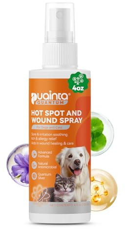 PUAINTA Dog Hot Spot Spray for Itch Relief - Quantum Silver Pet Skin Care | Hot Spot and Wound Spray for Dogs & Cats, Vet Formulated Pet Skin Treatment, Itch Relief Remedy,Lick Safe, 4 Fl Oz