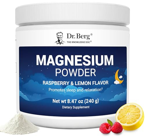 Dr. Berg Magnesium Glycinate Powder for Sleep, Relaxation, & Stress Relief - Now Includes Vitamin D3 & Zinc - Delicious Raspberry & Lemon Flavor (50 Servings) Magnesium Powder - Magnesium Drink Powder