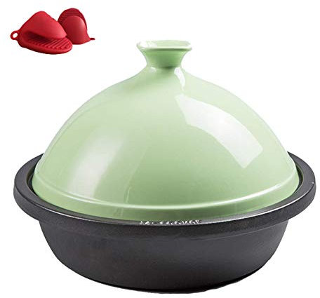 Cast Iron Moroccan Tagine Pot, Casserole Dishes with Lids Professional Lead Free Cooking Tagine, 30Cm Moroccan Cooking Tagine (Green)