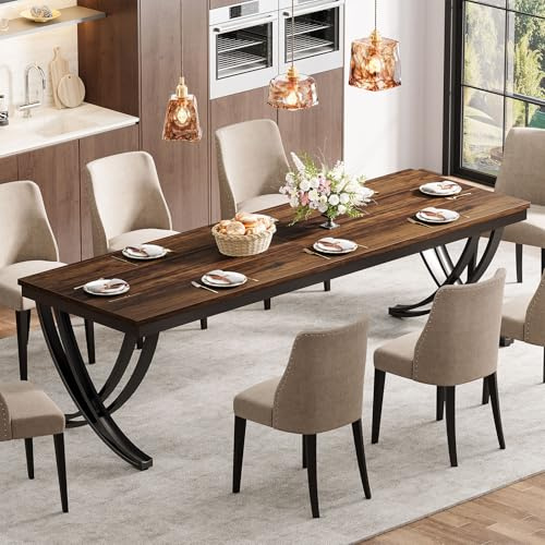 Tribesigns Esstisch, Industrieller Küchentisch für 6–8 Personen, Rechteckiger Esstisch mit Robusten Metallbeinen für Esszimmer, Küche, Wohnzimmer, Rustikales Braun, 200 x 70 x 75 cm