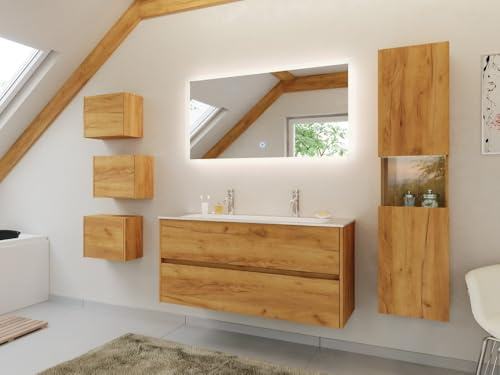 Doppel-Badmöbel Set Taifun 4tlg. 120 cm LED Spiegel 3er Boxen & Hochschrank