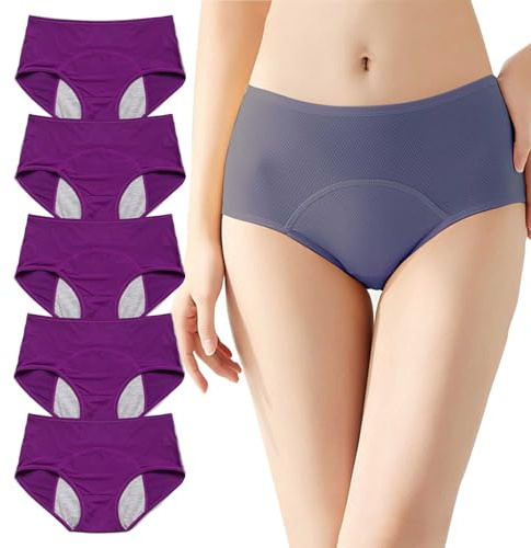 KYDLIGHT Paquete de 5 Bragas Menstruales Flujo Abundante de Mujer, Ropa Interior de Algodón a Prueba de Fugas, Lavables Braga Menstrual