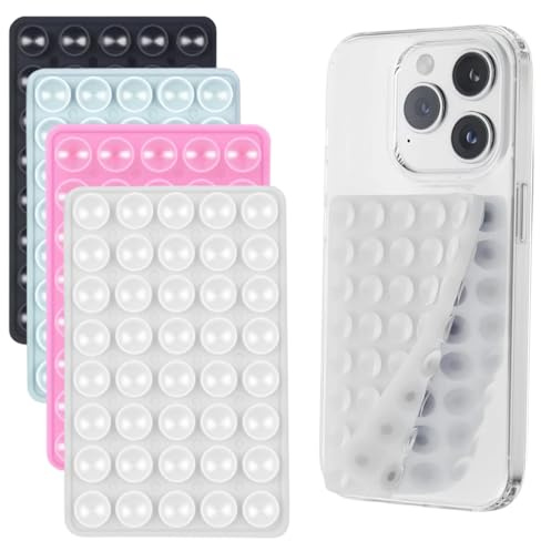 AUXHCYL 4 Stück doppelseitige Silikon-Saugnäpfe für Selfies und Videos, Saugnapfhalterung für alle Handymodelle (transparent, schwarz, rosa, blau)