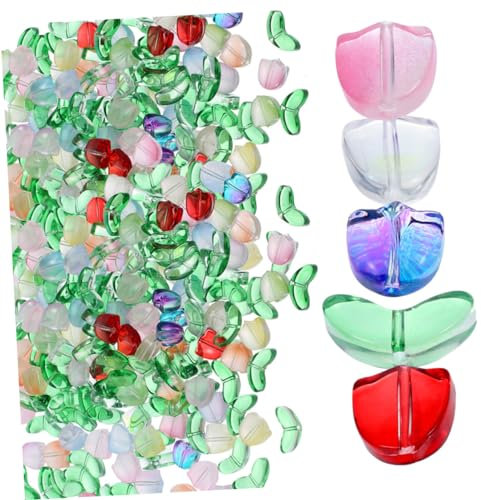 DOITOOL 120pcs Craft Tulip Bead Charms Glass Beads for Diy Jewelry for Bracelets and Necklaces