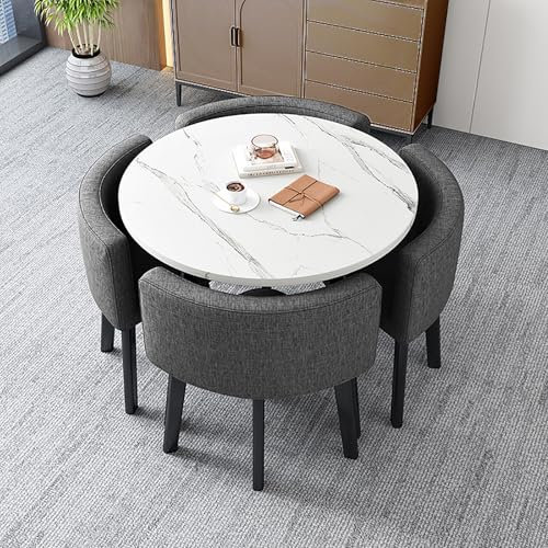 MESCXTY Quadratisches Esstisch-Set mit Stühlen, moderner Konferenztisch, Empfangstisch- und Stuhlkombination, mit 1 Tisch und 4 Stühlen, Frühstücksbartisch, für Lounge, Wohnzimmer, Büro, Café.