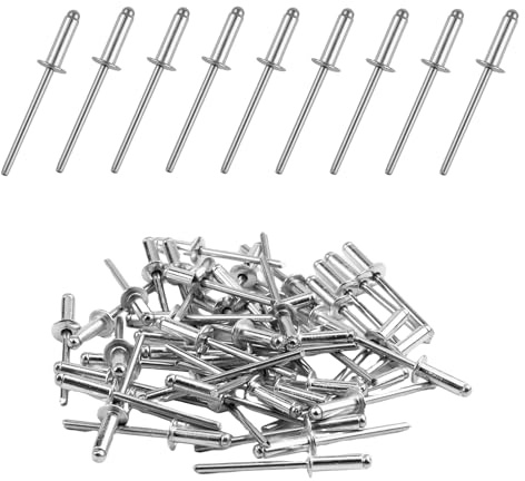 Rivets Aveugles en Aluminium avec Large Tête 4.8mm x 12mm, Paquet de 50 Rivets Pop Solides et Résistants, Idéal pour Riveteuse, Bâtiments, Nautisme et Automobile