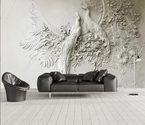 Arte Creativo Abstracto Escayola Relieve Pavo Real 3D Papel Pintado Pared Fácil Instalación Oficina Sala Estar Sofá Dormitorio TV Fondos Decoración-150cm×105cm