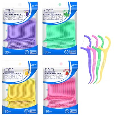 HUVZOR Porte Fil Dentaire 120 Pcs avec Manche et Boîte Portable - Pour Nettoyage Dentaire Efficace,Enlève Plaque et Débris Alimentaires,Idéal pour Usage Quotidien et Voyage,4 saveurs
