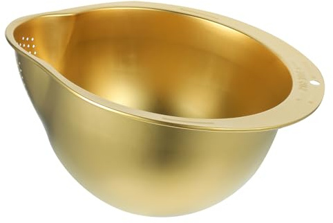 ULTECHNOVO Stainless Steel Rice Drainer Basket with Fine Mesh for Household Kitchen Easy Clean Vegetable and Fruit Strainer Stylish Gold Colander for Effortless Washing and Draining