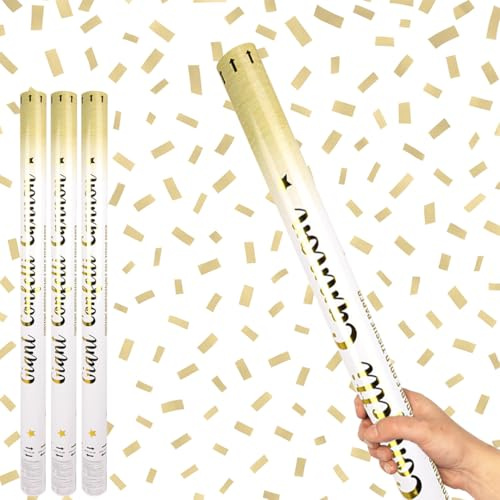 Gold Paper Biodegradable Extra Large Confetti Cannon 80cm – Pack of 3 – Party Poppers Environment Friendly Confetti Popper Shooter for Weddings, Parties, Celebrations & Events