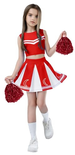 Cheerleader Kostüm Kinder, Blau Cheerleader Uniform Set für Mädchen, süßes Cheerleading Outfit mit Accessoires für Karneval Halloween Cosplay, 5-13 Jahre