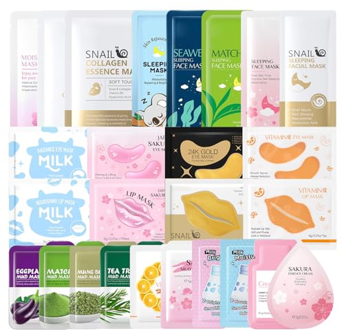 26 Piezas Kit Skincare Pack Skincare Niña Con Mascarillas Para Dormir, Película De Barro, Mascarillas Para Ojos Y Labios, Hidratantes Y Suaves Kit Facial Para Mujeres Y Adolescentes