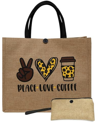 Jlnmmn Borsa in Juta Naturale Portatile - Tote Bag Ecologica con Manici per Spesa, Borsa Riutilizzabile in Stoffa per Shopping e Uso Quotidiano, 34 x 30 x 17 cm