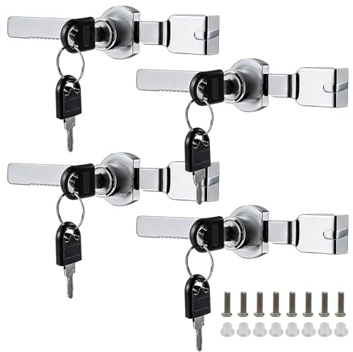 KLEHOPE 4 Piezas Cerradura para Terrario con Llaves, Cerradura Corredera y de Trinquete para Puerta de Vidrio – Sin Perforar, Apta para Vidrio de 2–6 mm de Espesor