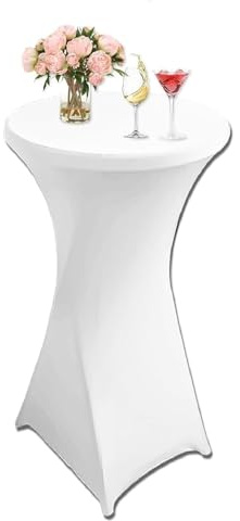 DYOUen 1 Stück Stretch Stehtisch Hussen, Elastische Hussen für Stehtische Ø 60 – 75 cm,Maschinenwaschbar bis 40°C Bar Counter, Runde Tisch Hochzeit, Geburtstagsfeier (Weiß 1, XL-80)