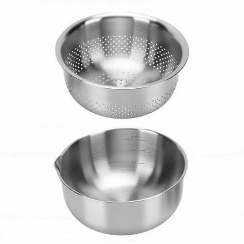 Fockety Juego de Cuencos Coladores de Acero Inoxidable, Cesta Multiusos para Lavar Frutas y Verduras con Gran Capacidad y Acabados Suaves, Colador de Metal para Escurrir Servir en la