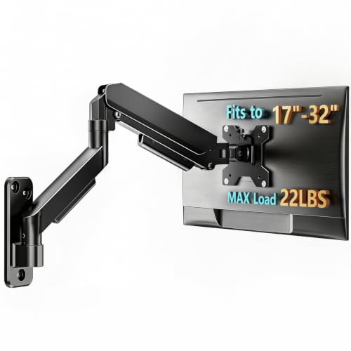 Hemudu Monitor Wall Mount for 17-32 Inch Screens, Gas Spring Adjustable Single Monitor Arm Desk Mount with 360° Swivel and Tilt, Holds up to 9 kg, Monitor Wall Bracket for VESA 75/100mm, HD10B-001