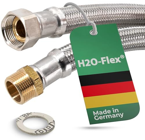 H2O-Flex® DN19 Panzerschlauch 3/4ÜM x 3/4AG, Trinkwasserzulassung, 50 cm | Flexschlauch 3/4 Zoll Überwurfmutter x 3/4 Zoll Außengewinde, Inliner HDPE, PN10, Edelstahl-Geflecht, für Sanitärarmaturen