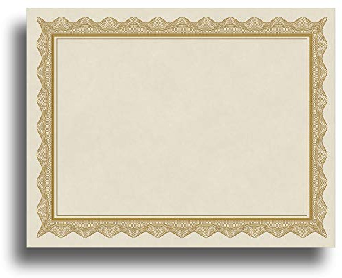 Blank Parchment Certificate Paper for Awards - Works with Inkjet/Laser Printers - Measures 8 1/2 x 11 - Gold Border - 250 Sheet Pack