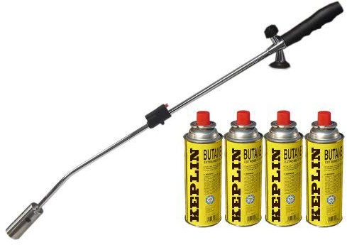 2 x Weed Wand + 8 Butane Gas CANISTERS BLOWTORCH Garden Torch Weeds Killer Burner