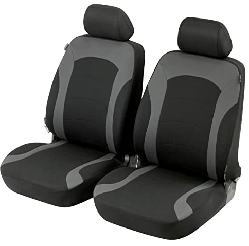 Walser Auto-Sitzbezug Inde mit Reißverschluss, 2 Vordersitzbezüge, Zipp-IT Schonbezüge-Auto, Universal PKW-Sitzbezüge, Autositzschoner schwarz/grau