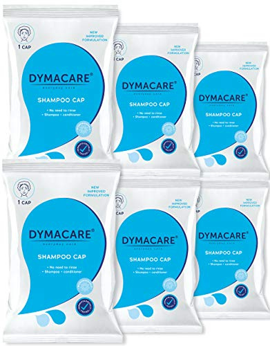 DYMACARE® Shampoo Haube, Haare waschen ohne Wasser mit leichter Duftnote nach grünen Äpfeln, Klinikqualität (6 Packungen)