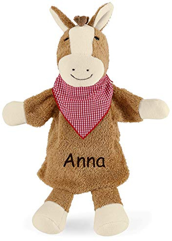 Sterntaler Handpuppe Pferd, mit Namen Bestickt, Kasperlepuppe/Kasperpuppe fürs Kasperletheater, personalisiert mit Wunschname/Wunschtext, Geschenk zur Geburt, Taufe, Geburtstag, Weihnachten
