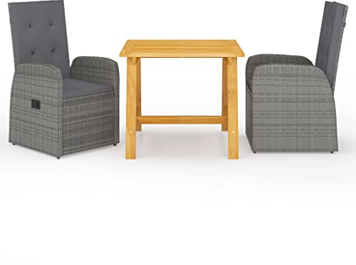 vidaXL Gartenmöbel Set 3-TLG. Sitzgruppe Gartengarnitur Sitzgarnitur Gartenset Tisch Stühle Gartentisch Gartenstuhl Esstisch Gartensessel Grau
