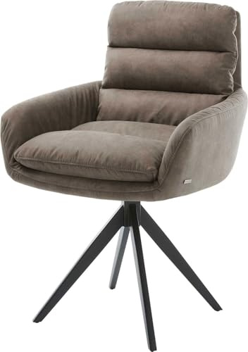 DELIFE Polsterstuhl Abelia-Flex mit Armlehnen Kreuzgestell kantig Schwarz | Mikrofaser Taupe Vintage