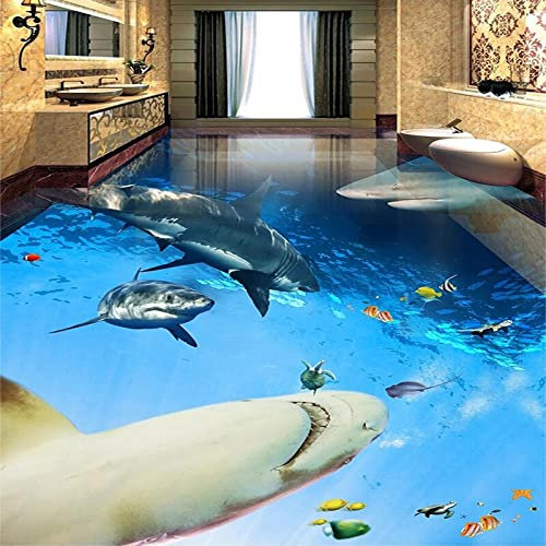 HGFHGD PVC auto-adhésif étanche sol papier peint Mural 3D monde sous-marin horreur requin peinture au sol carrelage autocollant