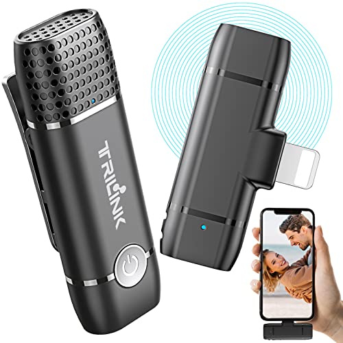 TRILINK Wireless Lavalier Mikrofon für iPhone iPad, Plug Play Ansteckmikrofon-Lightning-Kabellos, Mini Clip Microphone Funk für Streaming, YouTube, Facebook, Aufnahmen, Auto-Sync, Rauschunterdrückung