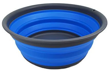 SAMMART Vasca pieghevole da 7,5 l – Lavandino pieghevole – Lavabo portatile – Lavandino salvaspazio in plastica (Grigio/Blu, 1)