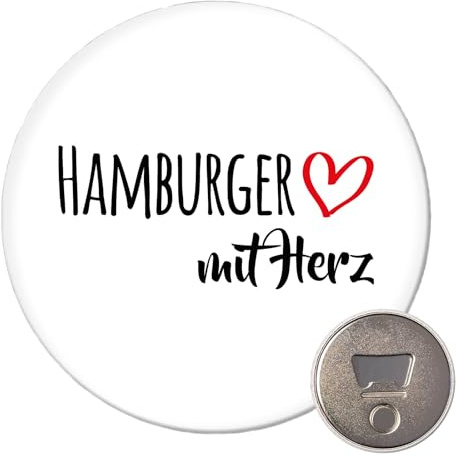 Huuraa Magnet Hamburger mit Herz Geschenk | 59mm Kühlschrankmagnet rund Flaschenöffner Geschenkidee dekorativer Magnet für Magnettafel, Kühlschrank oder Whiteboard