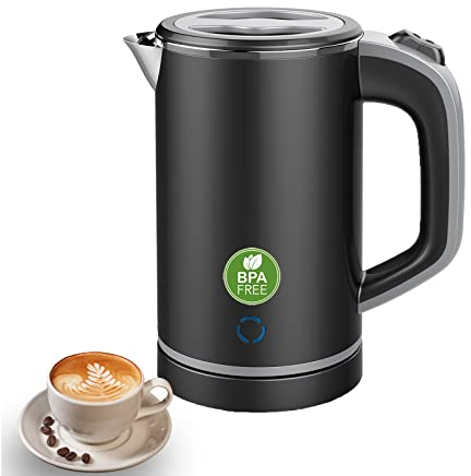 MiliPow Wasserkocher Klein 0 8 Liter, 600W Reise Wasserkocher mit 360° Basis | Abnehmbarer Deckel | Innentank aus Edelstahl 304 | Schnellkochend | Automatische Abschaltung (Schwarz)