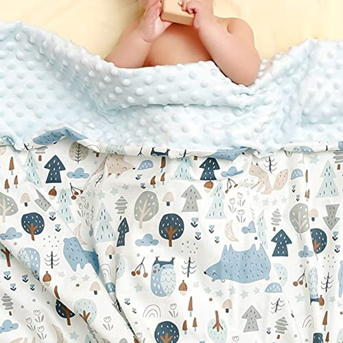 Hixingo Kinderdecke Kuscheldecke, Karikatur Muster Sommer Wohndecke Baumwolle Weiche Warm Minky Decke Krabbeldecke Doppelseitige Decke für Mädchen & Junge (Blaue Eule,110x155cm)