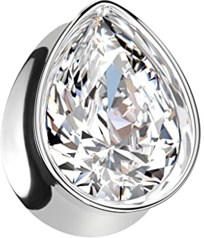 beyoutifulthings Ohr-Tunnel Silber Tränen-tropfen Zirkonia Clear Chirurgenstahl Ohr-Piercing Ohr-Schmuck Plug Sattel-Verschluss 14-mm