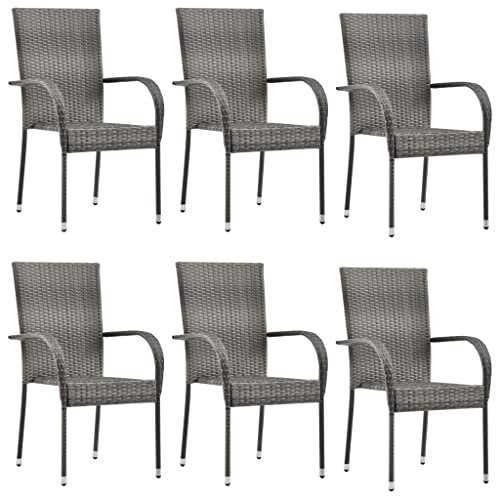 WIFESE 6 STK. Grau Gartenstühle BalkonmöBel GartenmöBel Set Gartenstuhl StapelstüHle Garten MöBel RattanstüHle Rattan Sessel GartenstüHle Rattan 55,5x53,5x95 cm Stapelbar Poly Rattan